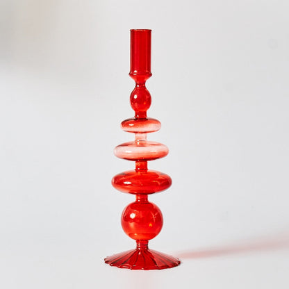 LZINA™ | Cherry Red Glass Stick Candle Holder & Vases