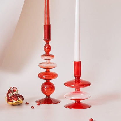 LZINA™ | Cherry Red Glass Stick Candle Holder & Vases