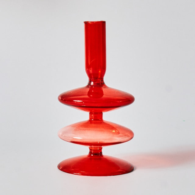 LZINA™ | Cherry Red Glass Stick Candle Holder & Vases