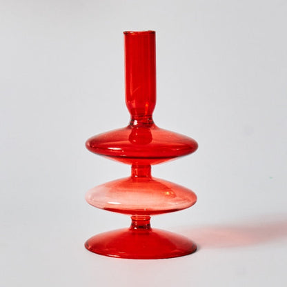 LZINA™ | Cherry Red Glass Stick Candle Holder & Vases