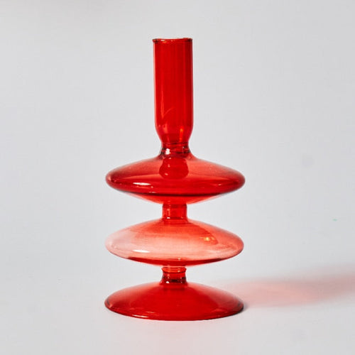LZINA™ | Cherry Red Glass Stick Candle Holder & Vases