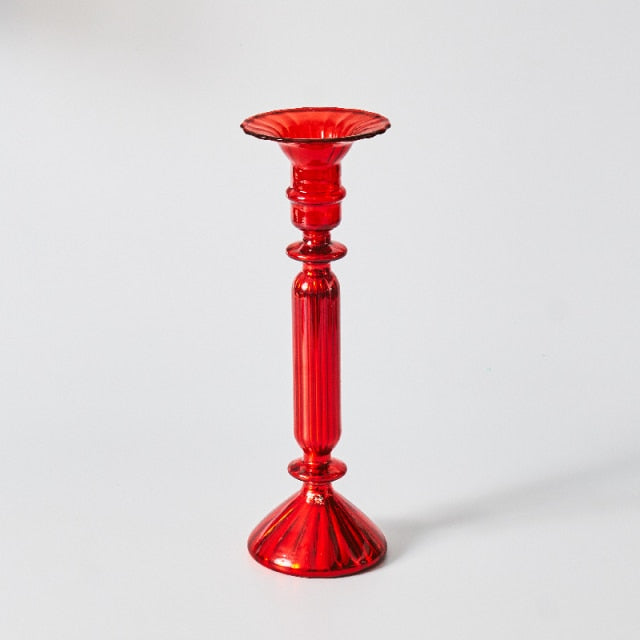 LZINA™ | Cherry Red Glass Stick Candle Holder & Vases