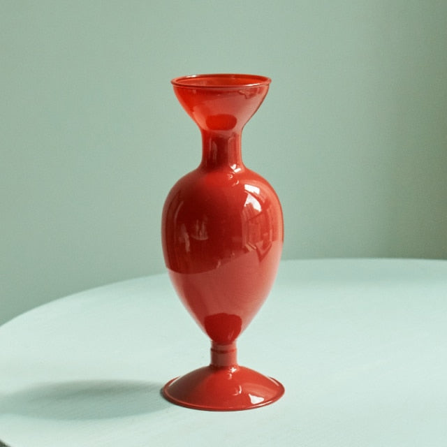 LZINA™ | Cherry Red Glass Stick Candle Holder & Vases