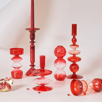 LZINA™ | Cherry Red Glass Stick Candle Holder & Vases