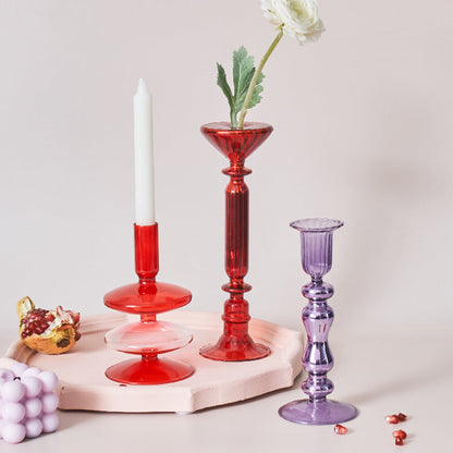 LZINA™ | Cherry Red Glass Stick Candle Holder & Vases