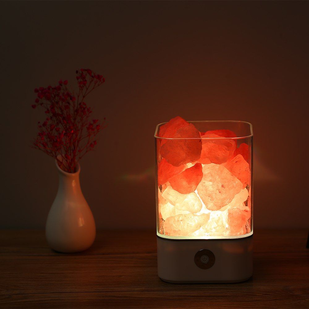 BowLift Himalayan Salt Desk Lamp & Air Purifier – White Finish, Soft Amber Glow & Clean Air