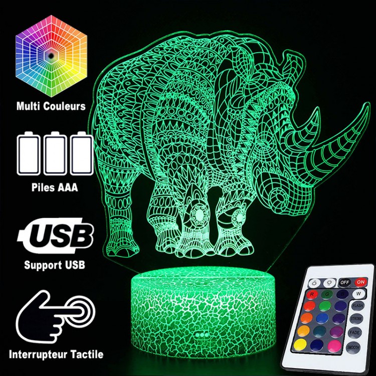 BowLift 3D Lamp - Majestic Rhinoceros Sculpture Night Light