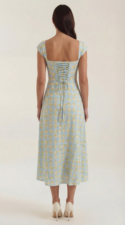 Women's Floral Wedding Guest A-Line Midi Dress with Side Slit
