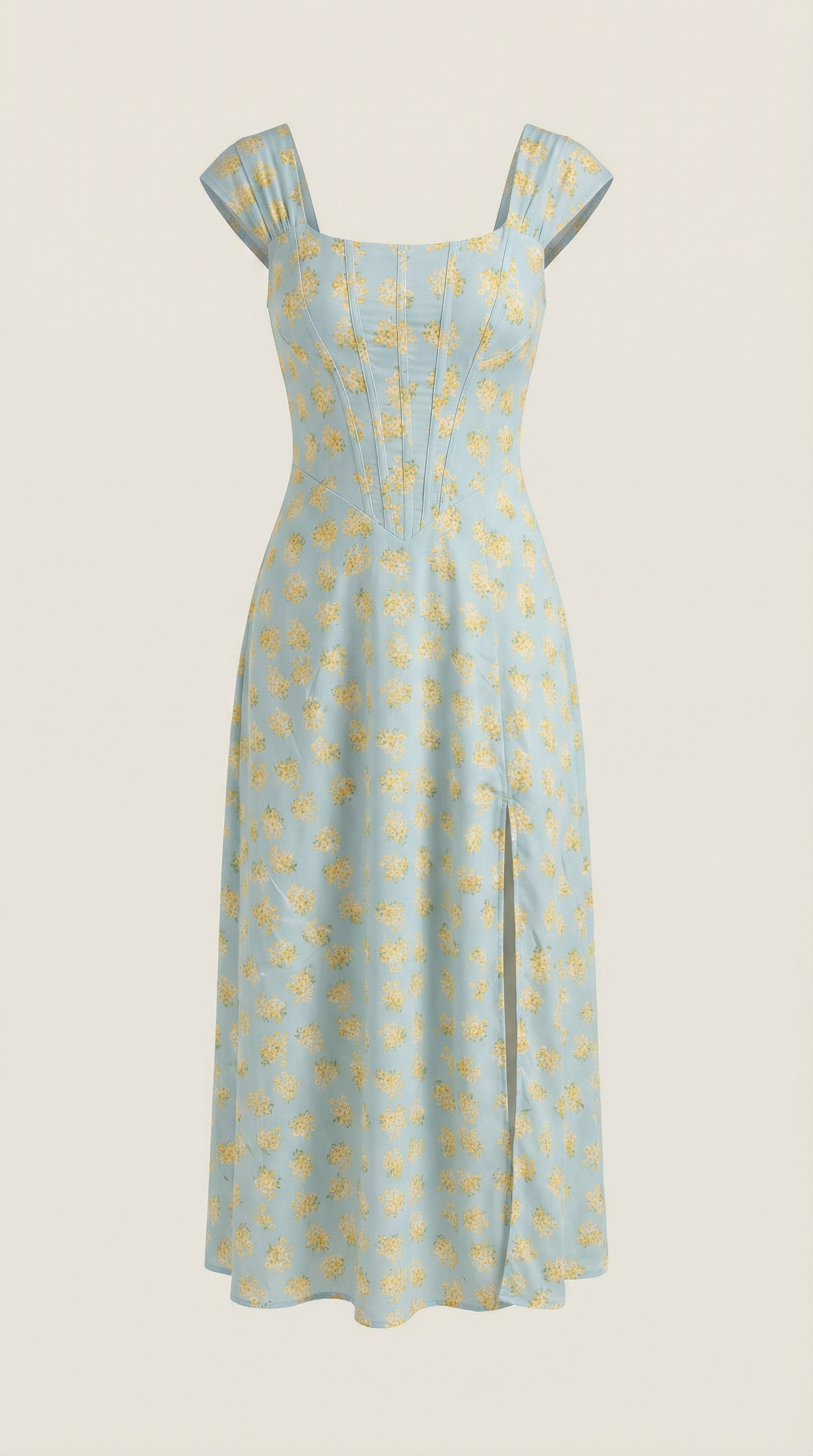 Women's Floral Wedding Guest A-Line Midi Dress with Side Slit