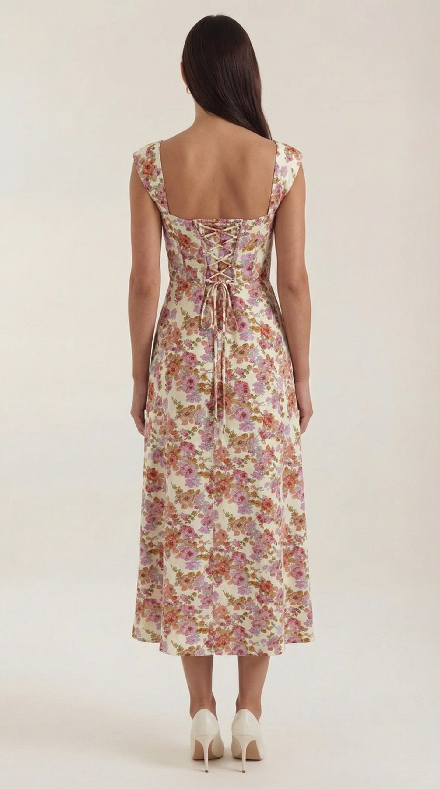 Women's Floral Wedding Guest A-Line Midi Dress with Side Slit
