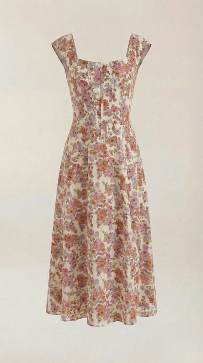 Women's Floral Wedding Guest A-Line Midi Dress with Side Slit