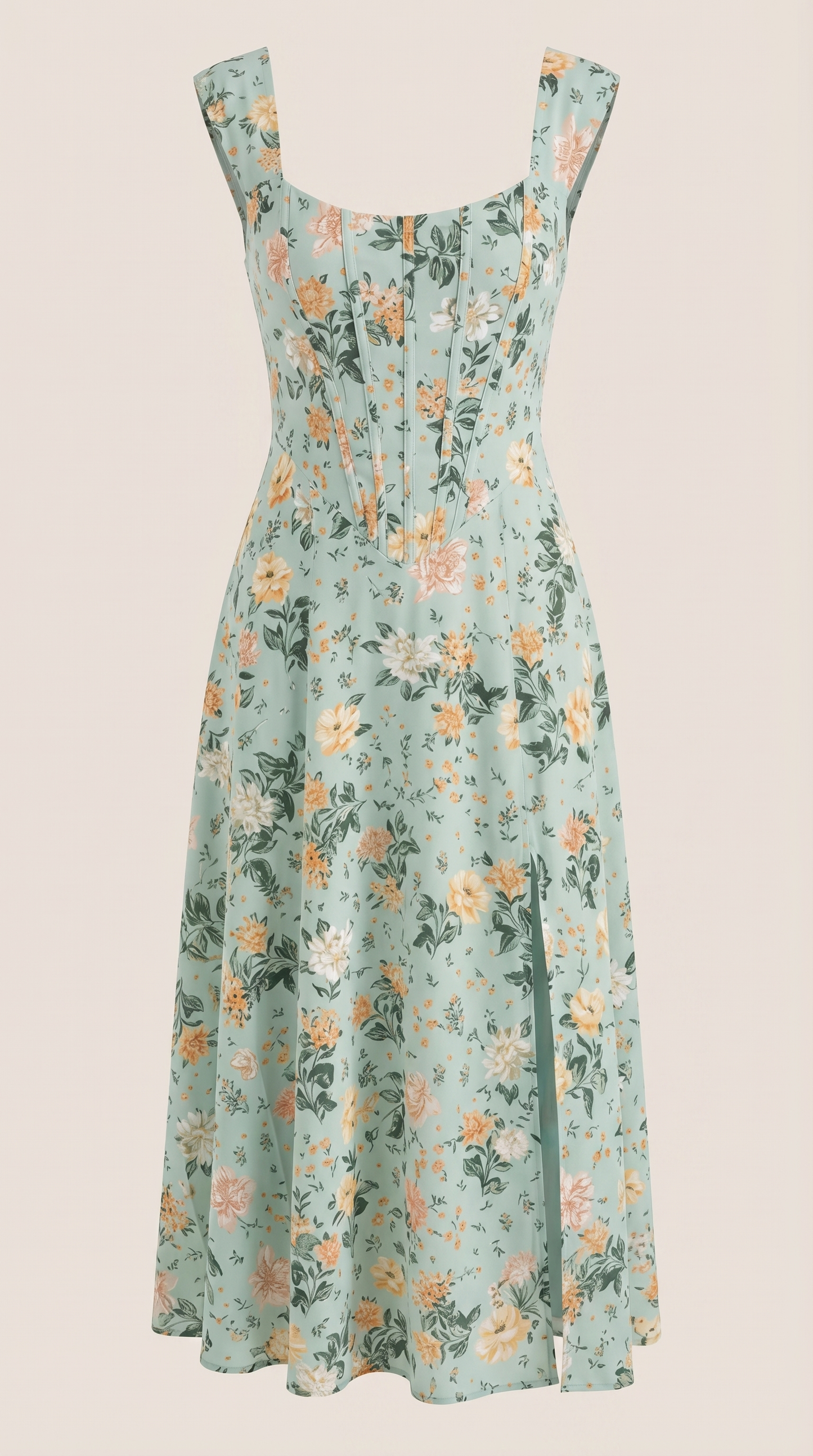 Women's Floral Wedding Guest A-Line Midi Dress with Side Slit
