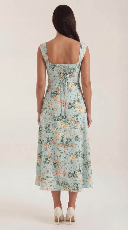 Women's Floral Wedding Guest A-Line Midi Dress with Side Slit