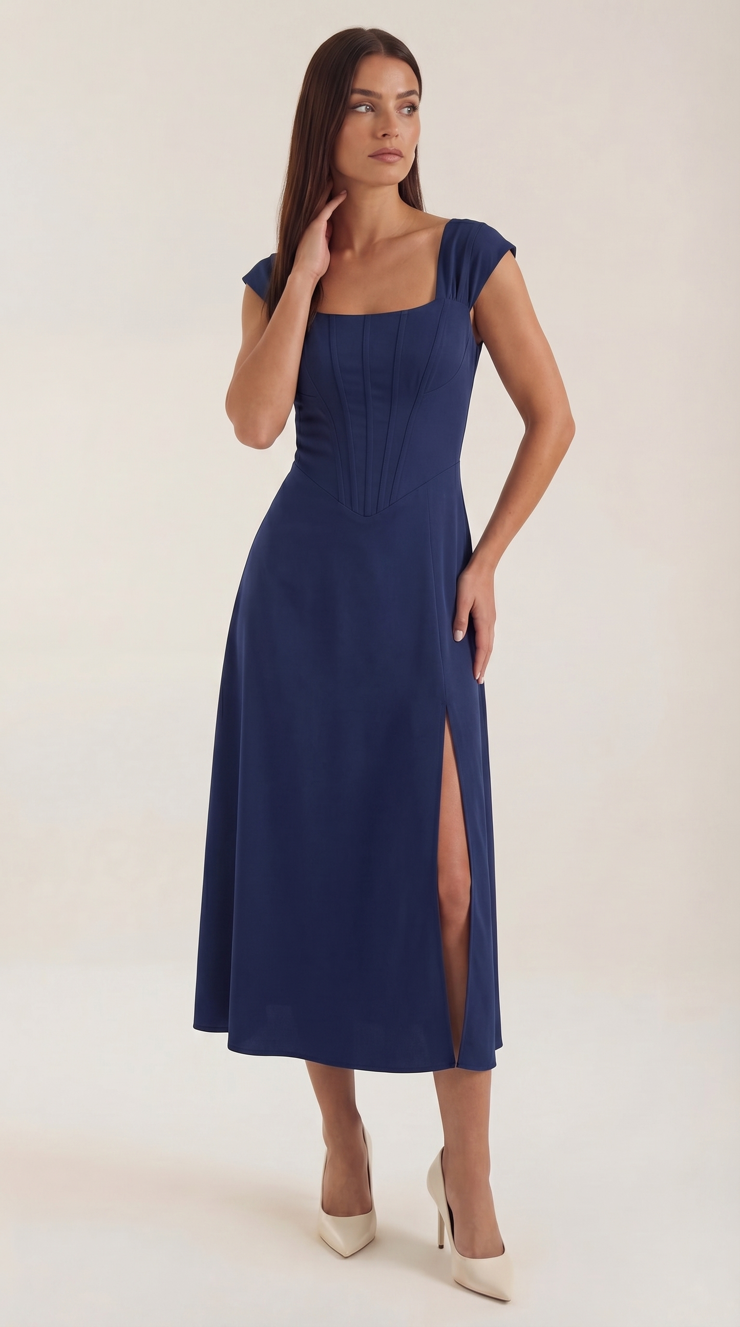 Women's Floral Wedding Guest A-Line Midi Dress with Side Slit