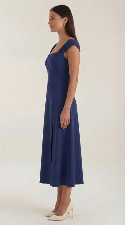 Women's Floral Wedding Guest A-Line Midi Dress with Side Slit