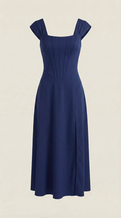 Women's Floral Wedding Guest A-Line Midi Dress with Side Slit