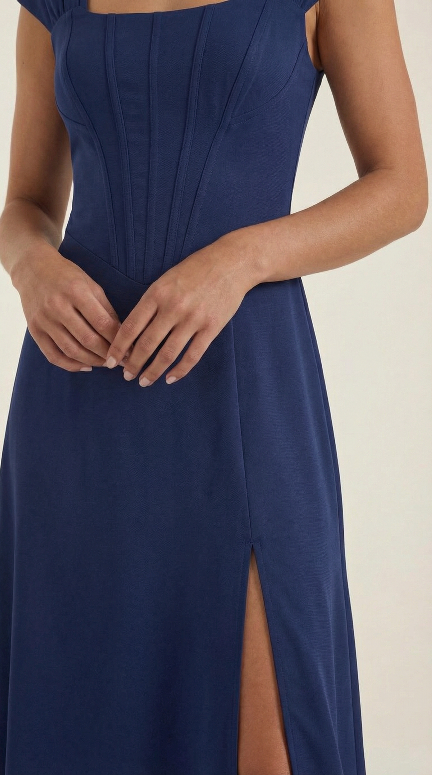 Women's Floral Wedding Guest A-Line Midi Dress with Side Slit