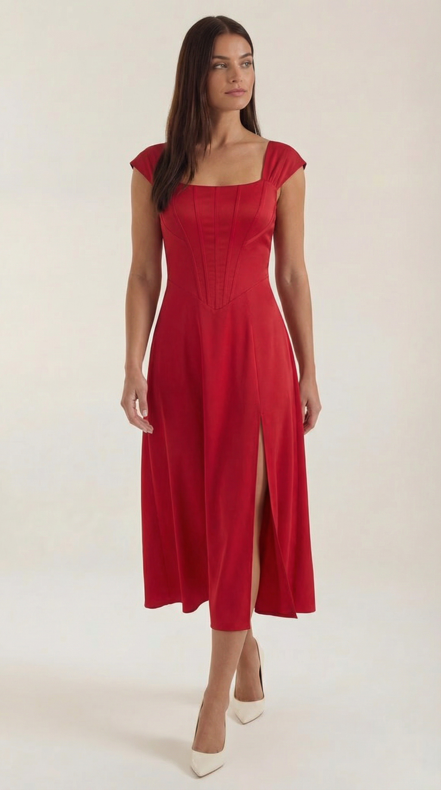Women's Floral Wedding Guest A-Line Midi Dress with Side Slit