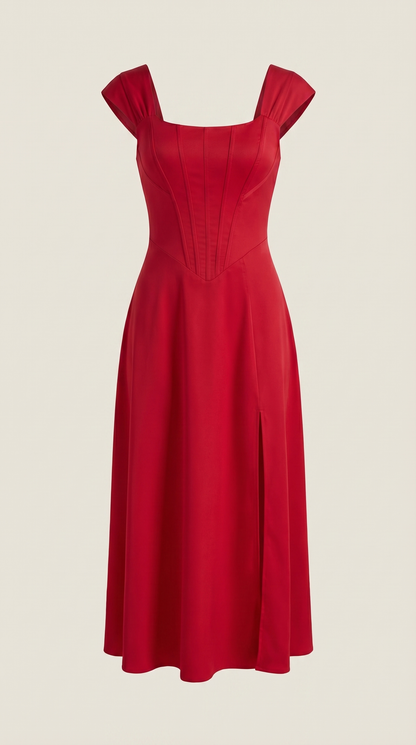 Women's Floral Wedding Guest A-Line Midi Dress with Side Slit