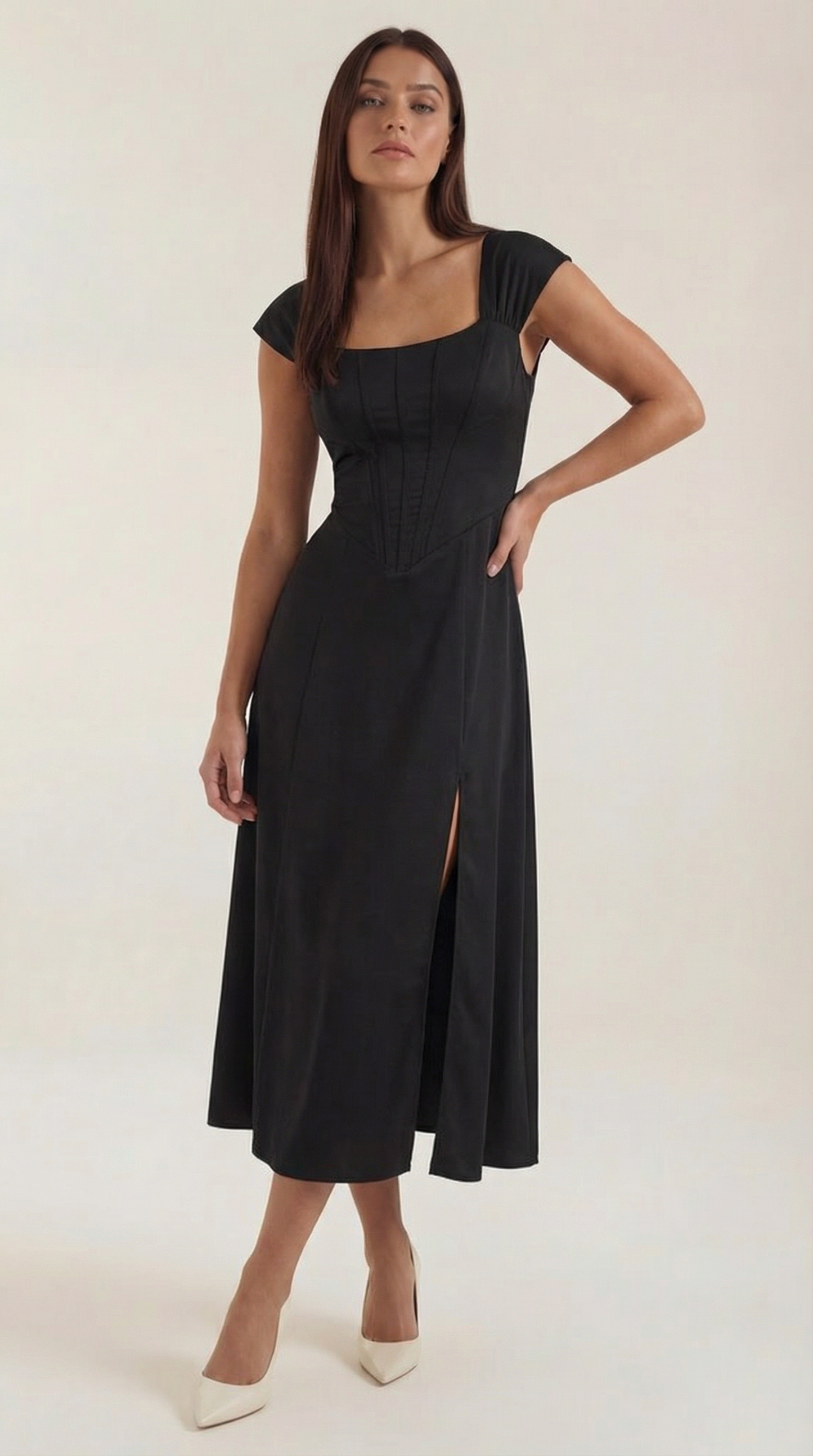 Women's Floral Wedding Guest A-Line Midi Dress with Side Slit
