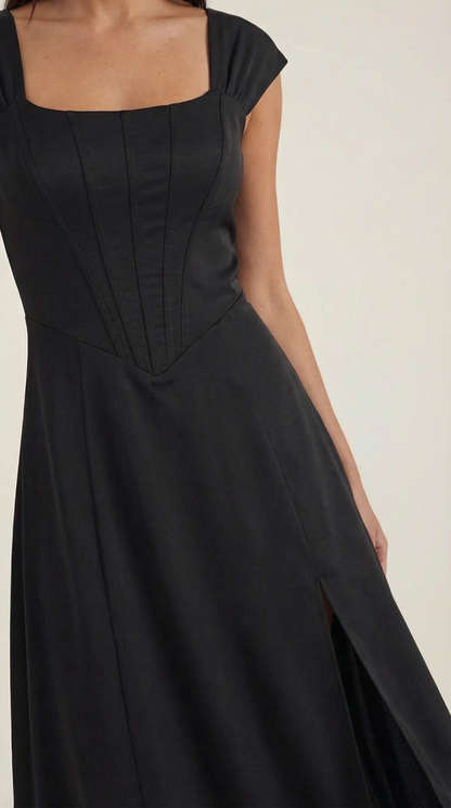 Women's Floral Wedding Guest A-Line Midi Dress with Side Slit