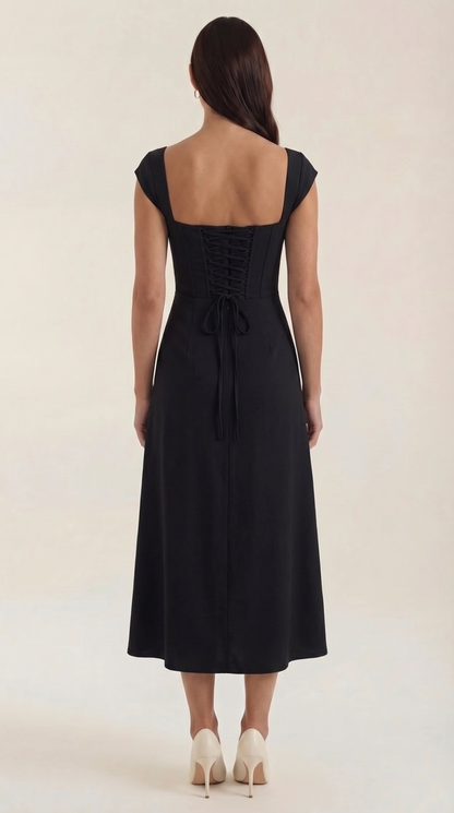 Women's Floral Wedding Guest A-Line Midi Dress with Side Slit