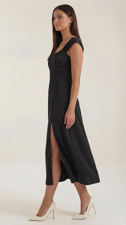 Women's Floral Wedding Guest A-Line Midi Dress with Side Slit