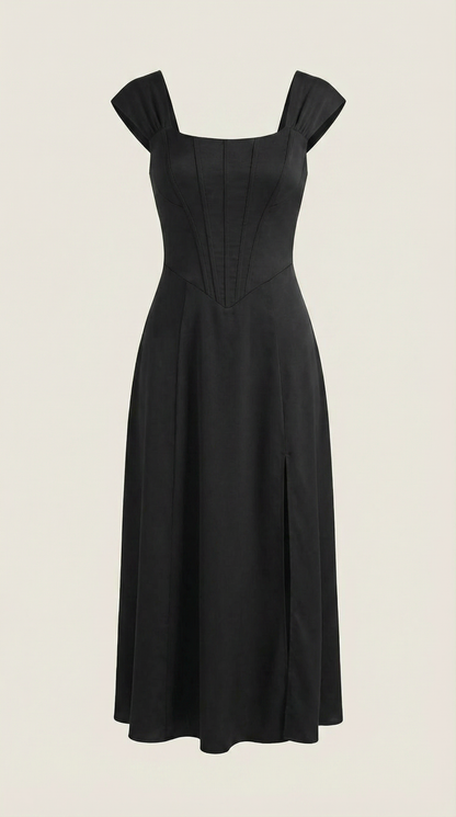 Women's Floral Wedding Guest A-Line Midi Dress with Side Slit