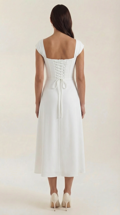 Women's Floral Wedding Guest A-Line Midi Dress with Side Slit