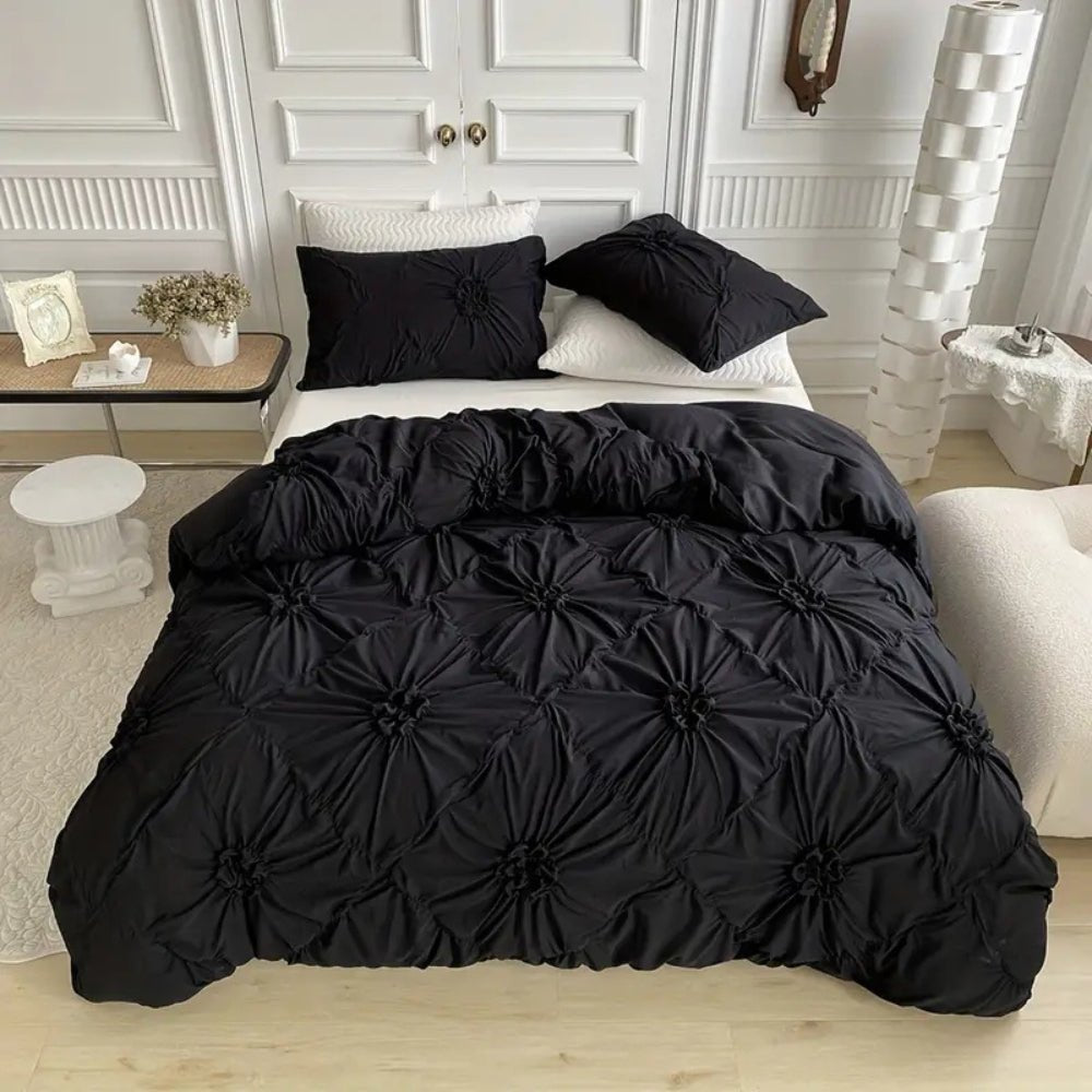 BowLift | RuffledWeave Duvet Set – Elegant ruffled flower duvet cover set made of microfiber