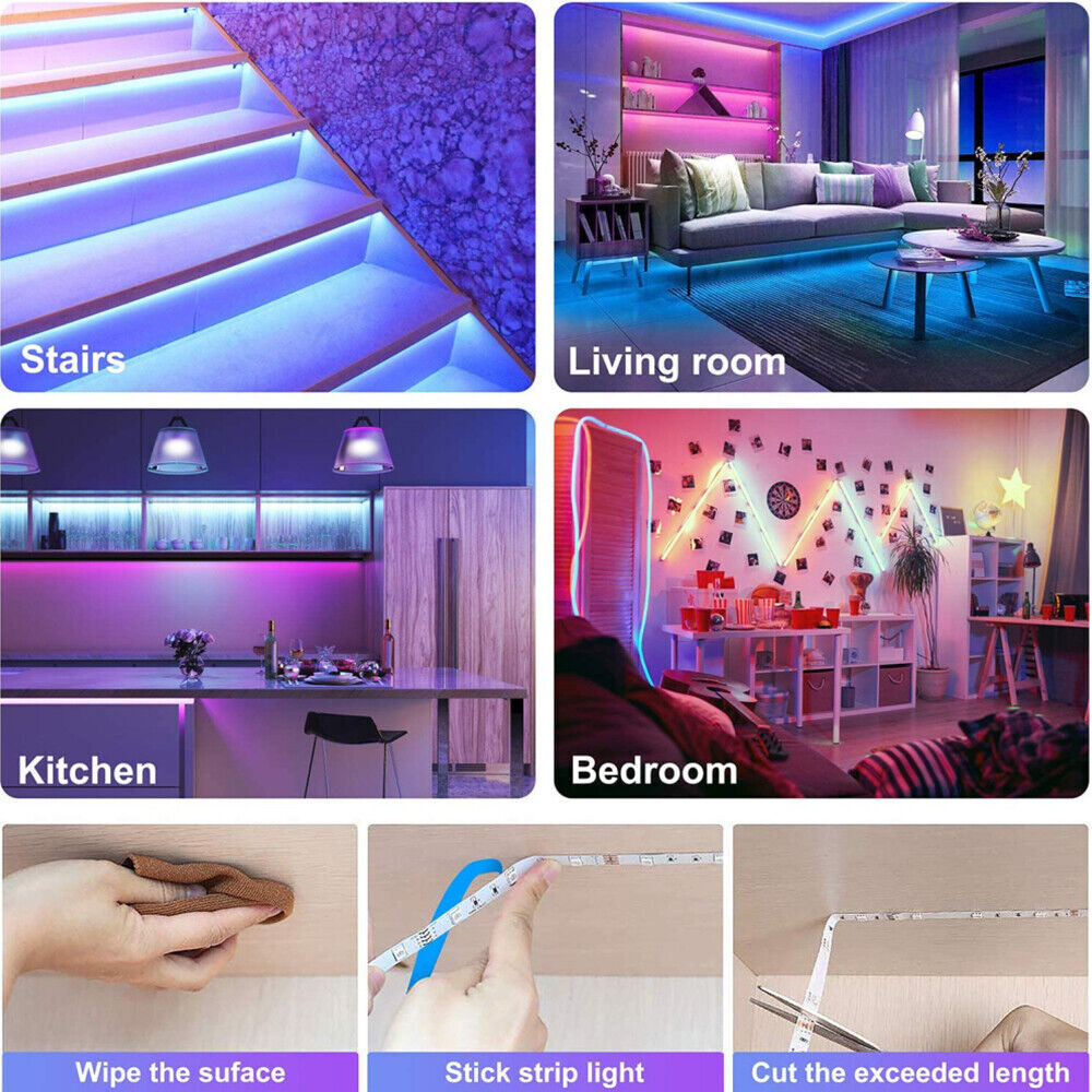 BowLift Bluetooth RGB LED Strip Lights – 30m Total (Two 15m Strips), Music Sync, 5050 LEDs, Remote Control