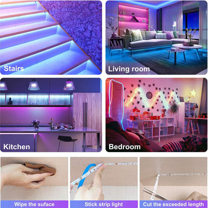 BowLift Bluetooth RGB LED Strip Lights – 30m Total (Two 15m Strips), Music Sync, 5050 LEDs, Remote Control