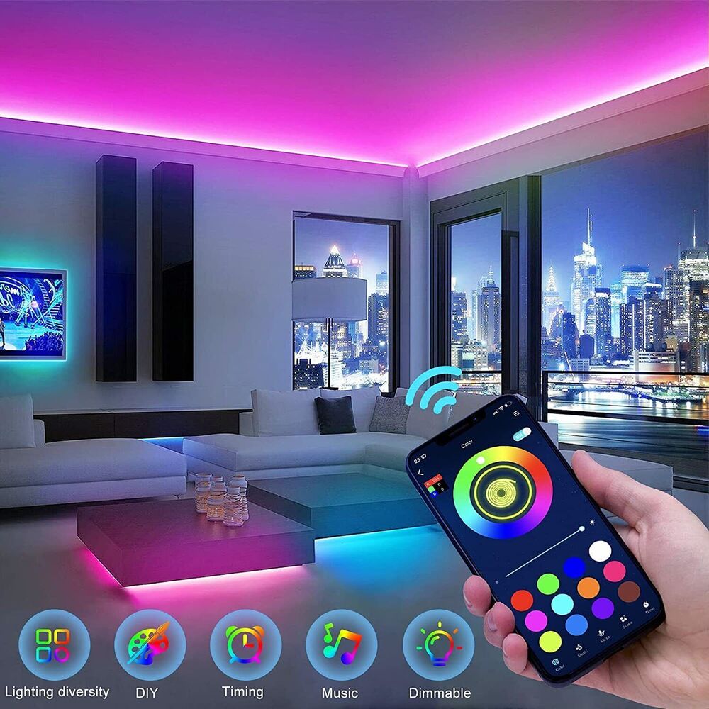 BowLift Bluetooth RGB LED Strip Lights – 30m Total (Two 15m Strips), Music Sync, 5050 LEDs, Remote Control
