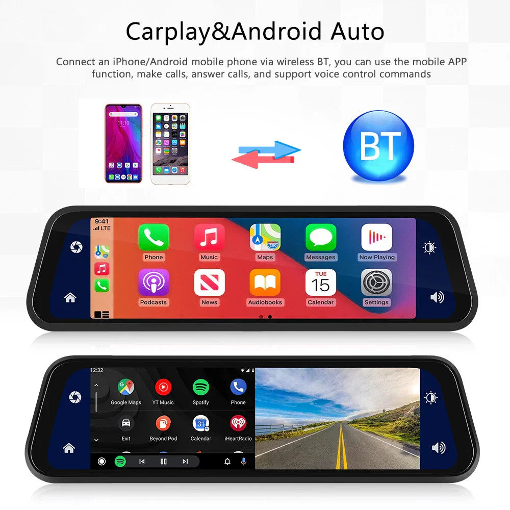 BowLift | Rearview Mirror Dash Cam 4K Front & Rear | CarPlay & Smart Driving Assistant