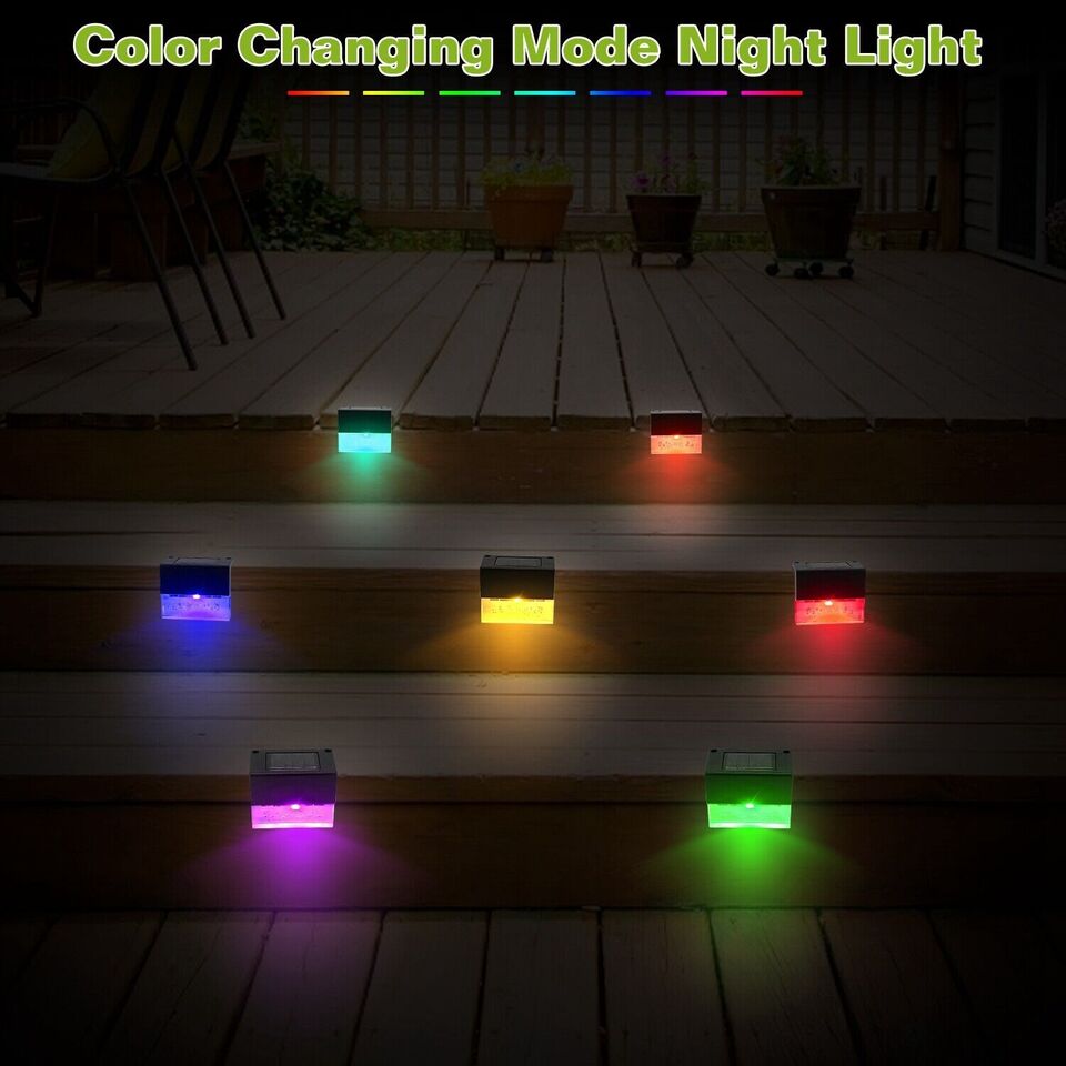 LZINA™ | Solar Deck Lights 4 Piece Set, Solar Step Lights Outdoor, Warm White/Color Changing Solar Fence Light for Terrace Garden Yard