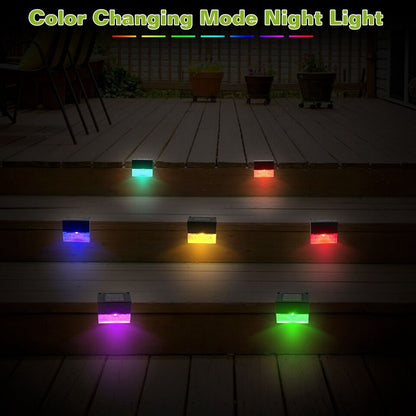 LZINA™ | Solar Deck Lights 4 Piece Set, Solar Step Lights Outdoor, Warm White/Color Changing Solar Fence Light for Terrace Garden Yard