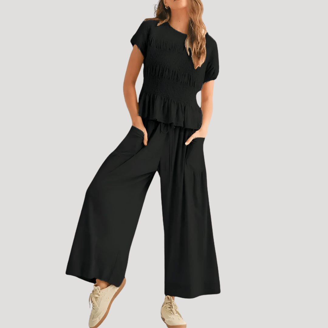 Women’s Peplum Top & Wide Leg Trousers Co-Ord Set