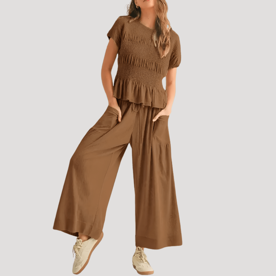 Women’s Peplum Top & Wide Leg Trousers Co-Ord Set