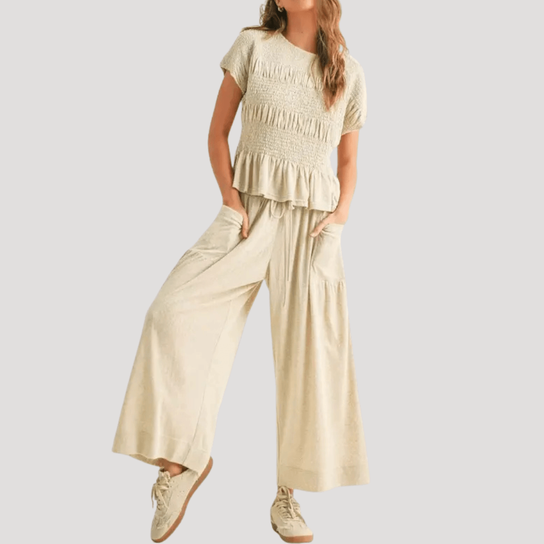 Women’s Peplum Top & Wide Leg Trousers Co-Ord Set