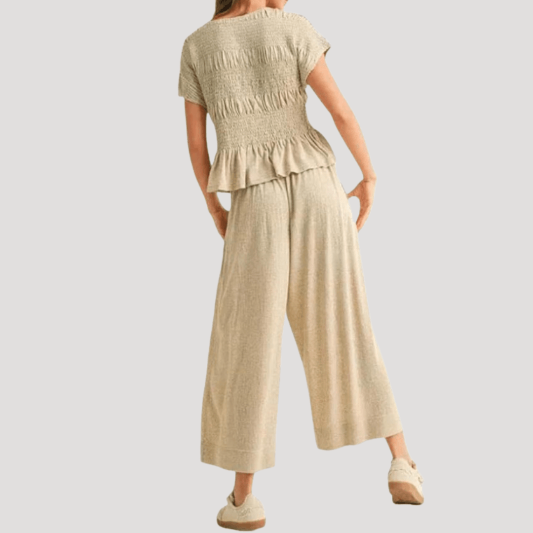 Women’s Peplum Top & Wide Leg Trousers Co-Ord Set