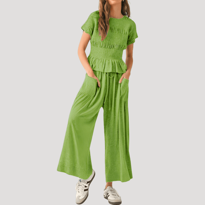 Women’s Peplum Top & Wide Leg Trousers Co-Ord Set