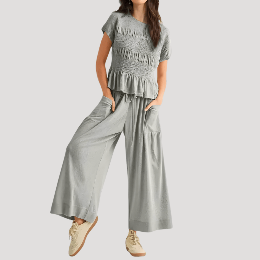 Women’s Peplum Top & Wide Leg Trousers Co-Ord Set