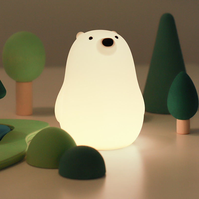 BowLift Squeezeable Silicone White Bear LED Night Light — Soft, Safe Glow for Kids, The Perfect Gift for Girls