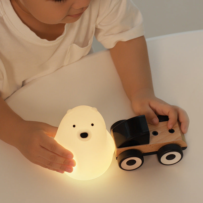 BowLift Squeezeable Silicone White Bear LED Night Light — Soft, Safe Glow for Kids, The Perfect Gift for Girls
