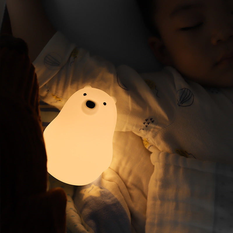 BowLift Squeezeable Silicone White Bear LED Night Light — Soft, Safe Glow for Kids, The Perfect Gift for Girls
