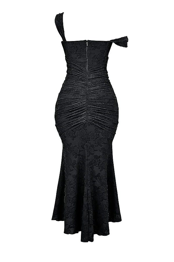 Women’s Textured Midi Dress with Scoop Neck, Sleeveless Cut and Fishtail Hem