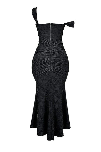Women’s Textured Midi Dress with Scoop Neck, Sleeveless Cut and Fishtail Hem
