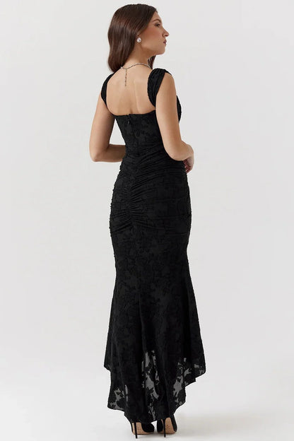 Women’s Textured Midi Dress with Scoop Neck, Sleeveless Cut and Fishtail Hem