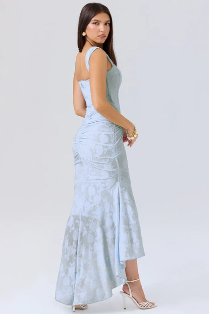 Women’s Textured Midi Dress with Scoop Neck, Sleeveless Cut and Fishtail Hem