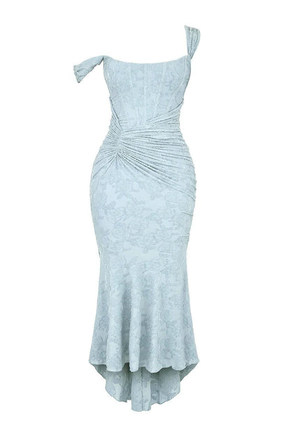 Women’s Textured Midi Dress with Scoop Neck, Sleeveless Cut and Fishtail Hem